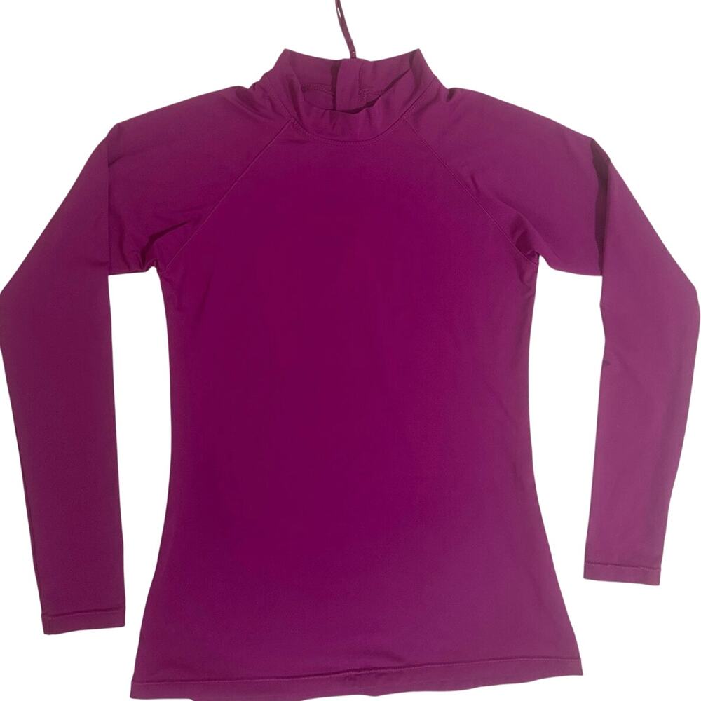 ATHLETA Womens Pink Fitted Cowl Neck Shirt Stretch Back Zip Pocket High Neck